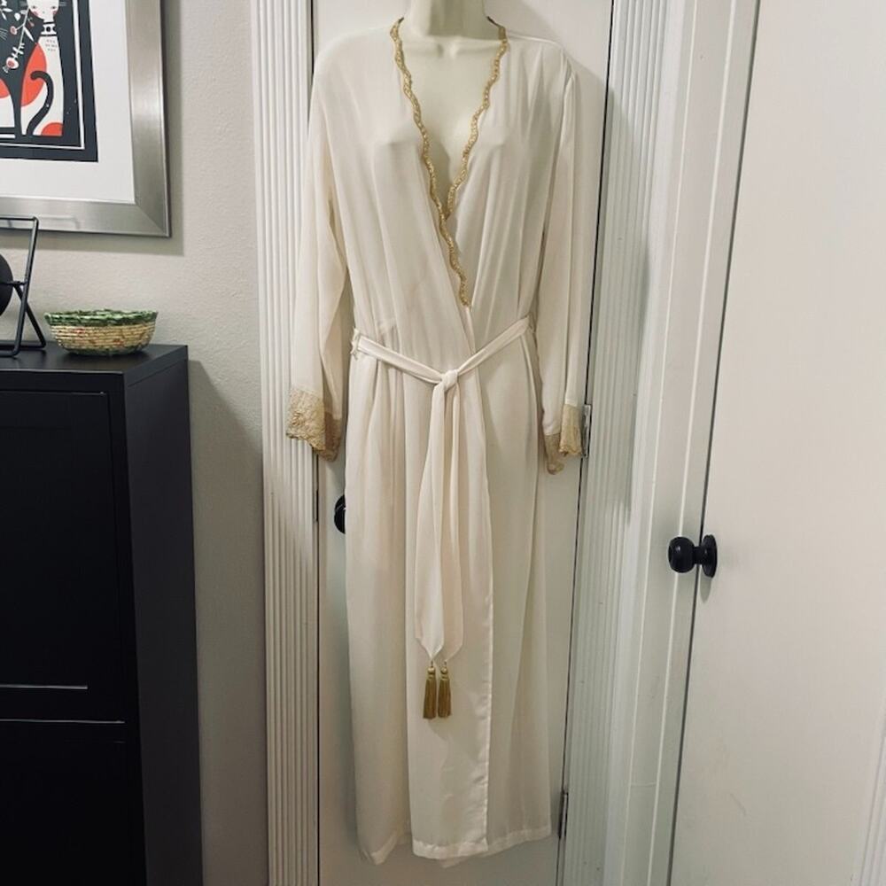 Vintage Victorias Secret Robe Heart Tag XS Bridal Gold Lace Tassel Maxi Y2K